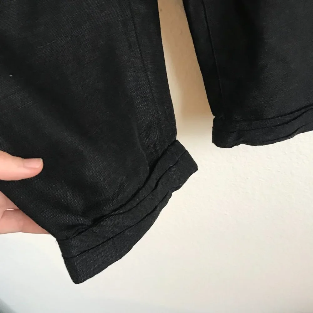 Wilfred Black Linen Cropped Pants Drawstring Tie Waist Size 6